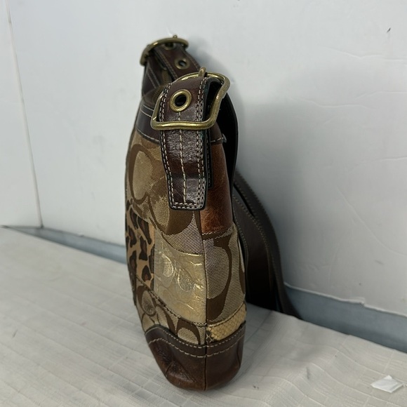 Vintage Coach Animal Print Patchwork Suede, Leather, Canvas & Velvet Hobo Bag - Picture 2 of 8